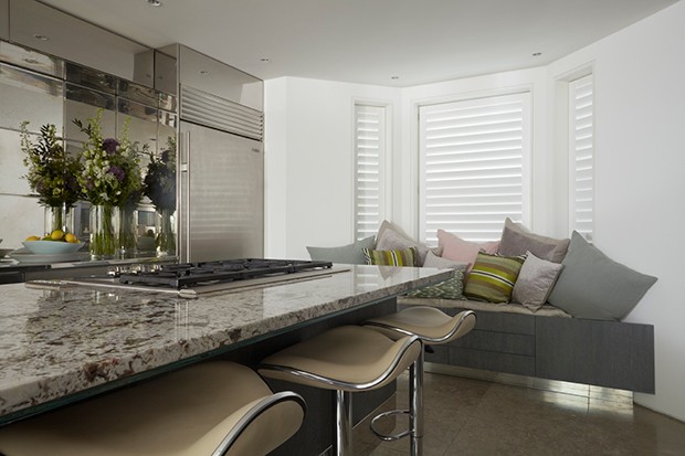 Painted shutters in the kitchen for a crisp, contemporary look