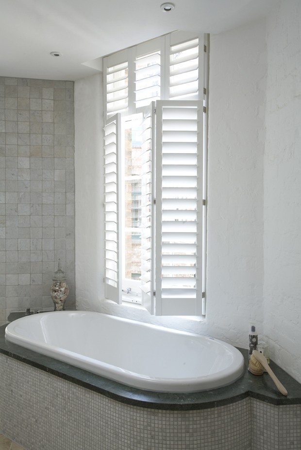 Acrylic painted shutters for the bathroom