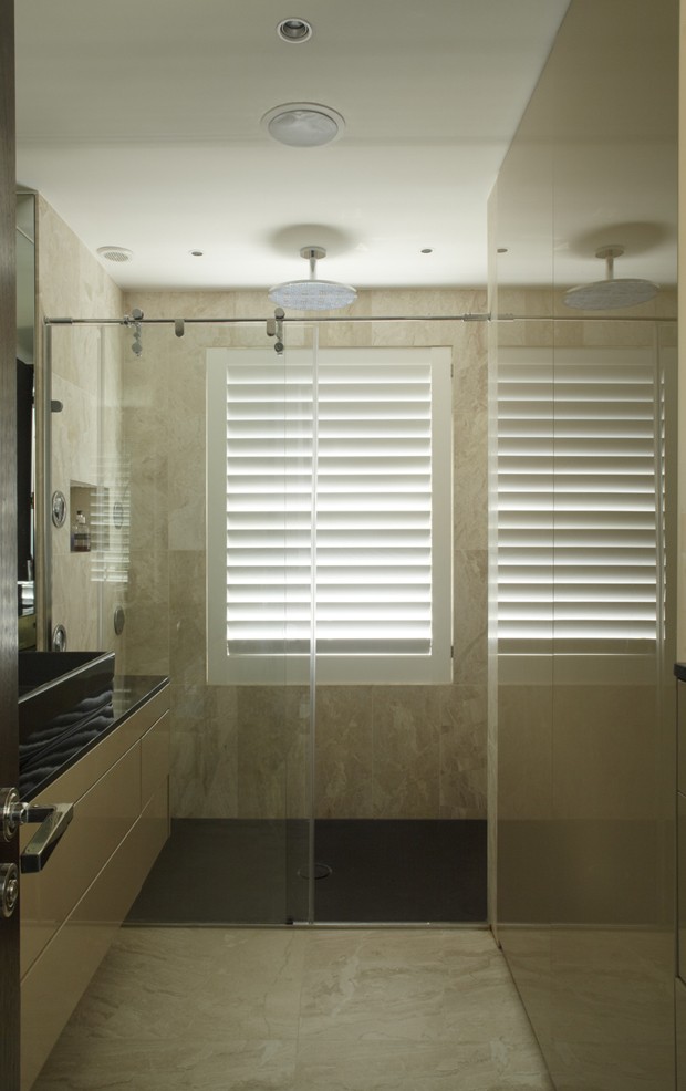 Shutters painted in water resistant paint, ideal for shower cubicles