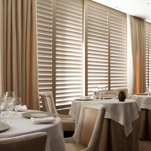 Manhattan shutters Full height 89 mm blades Taupe Faux leather