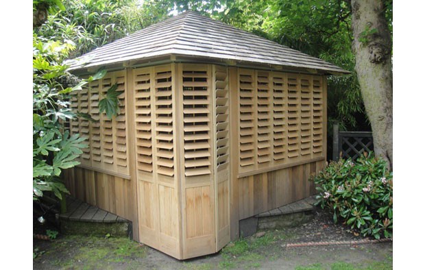 Western Red Cedar shutters, the wood silvers with age