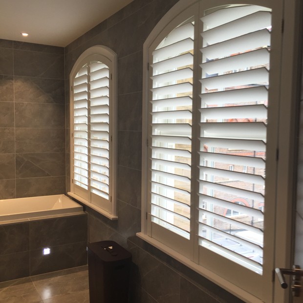 Shaped bathroom shutters