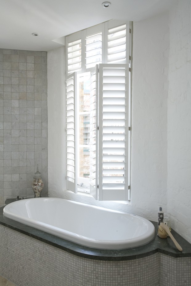 Acrylic painted shutters for the bathroom