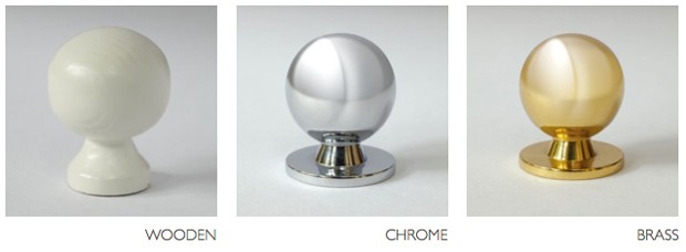 Wooden, chrome and brass door knobs